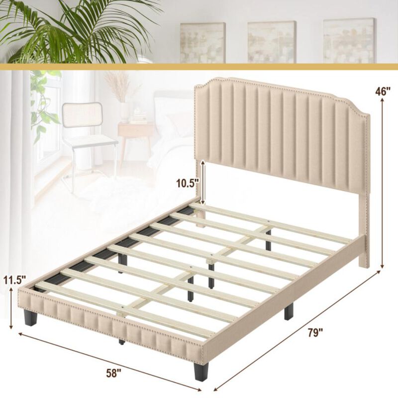 Hivvago Heavy Duty Upholstered Bed Frame with Rivet Headboard
