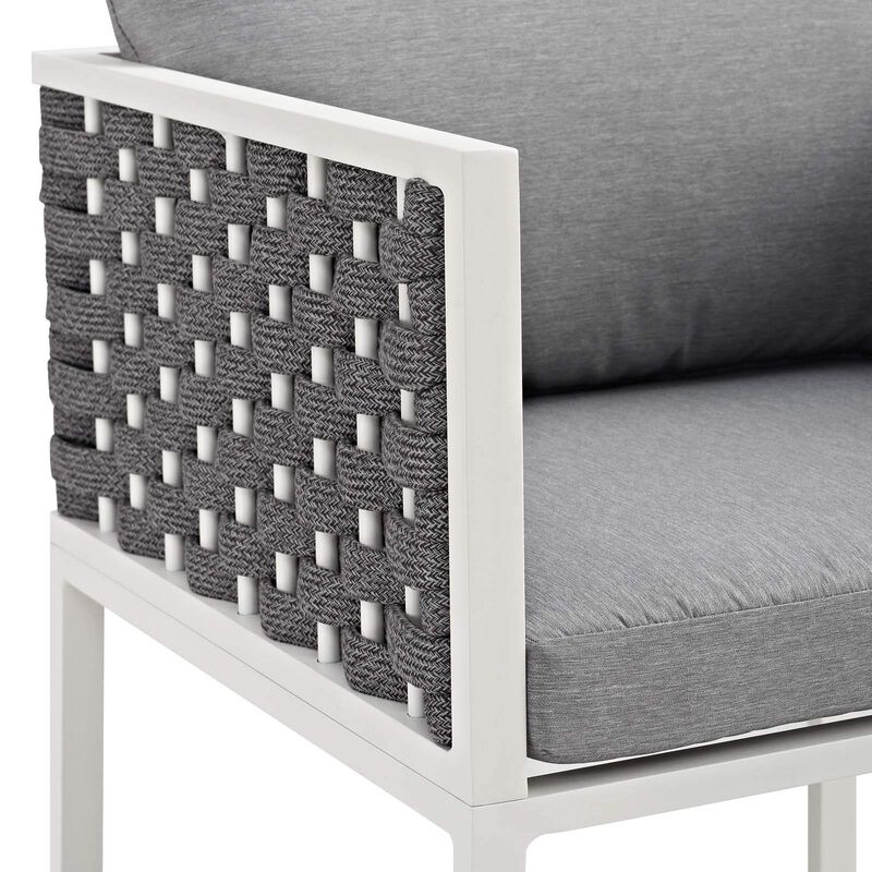 Modway Stance Outdoor Patio Woven Rope Dining Arm Chair in White Gray