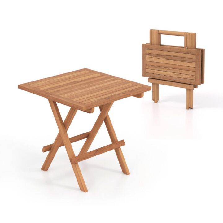 Hivvago Square Patio Folding Table Teak Wood with Slatted Tabletop Portable for Picnic