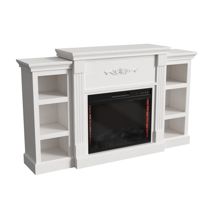 White TV Stand Fits TVs up to 75 in. with Electric Fireplace