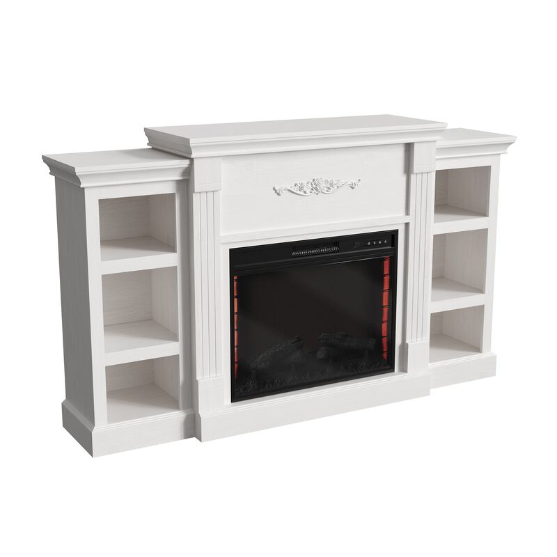 White TV Stand Fits TVs up to 75 in. with Electric Fireplace