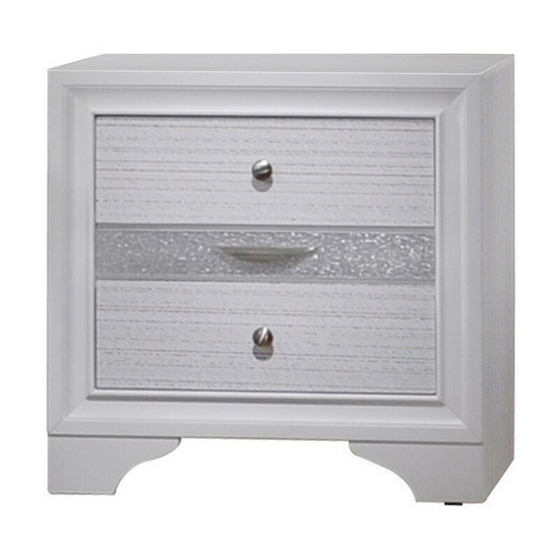 Stylish 3 Drawers Wood Nightstand By Naima , White-Benzara