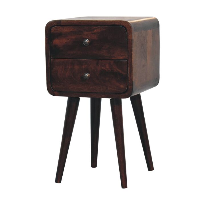 Mini Light Walnut  Solid Wood 2 Drawers Curved NightStand