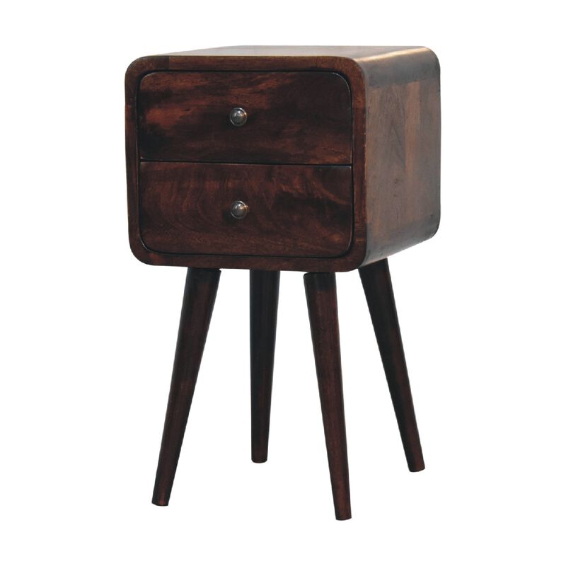 Mini Light Walnut  Solid Wood 2 Drawers Curved NightStand