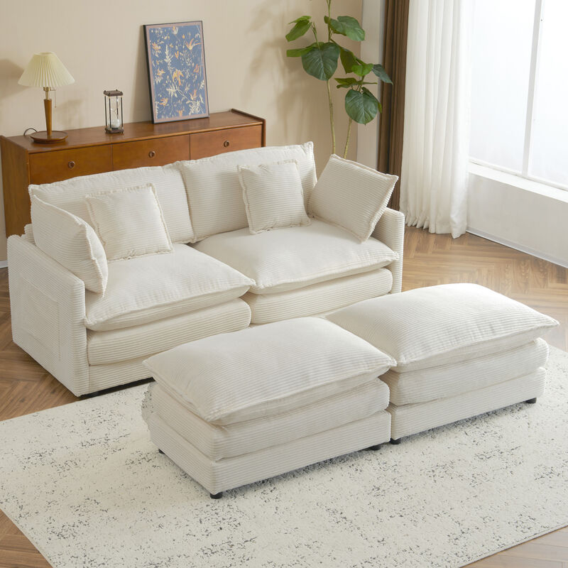 Merax Corduroy Sectional Sofa with Side Storage Pockets
