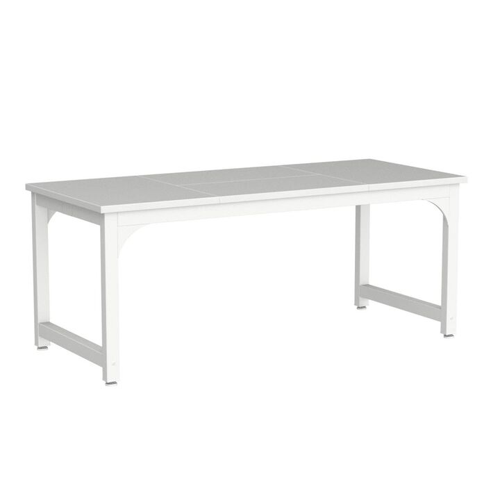 Home Office Desk, 63 Inch Minimalist Wood Top w White Metal Frame - Benzara