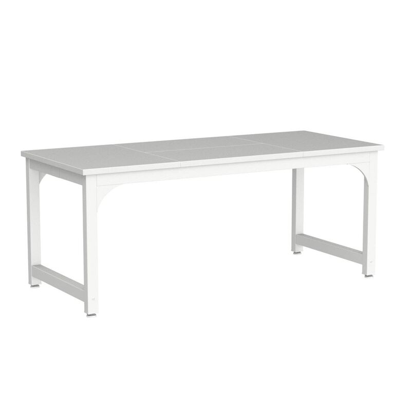 Home Office Desk, 63 Inch Minimalist Wood Top w White Metal Frame - Benzara