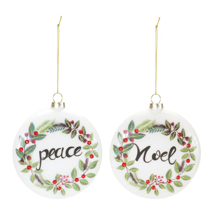 Peace And Noel Wreath Disc Ornament (Set of 12)