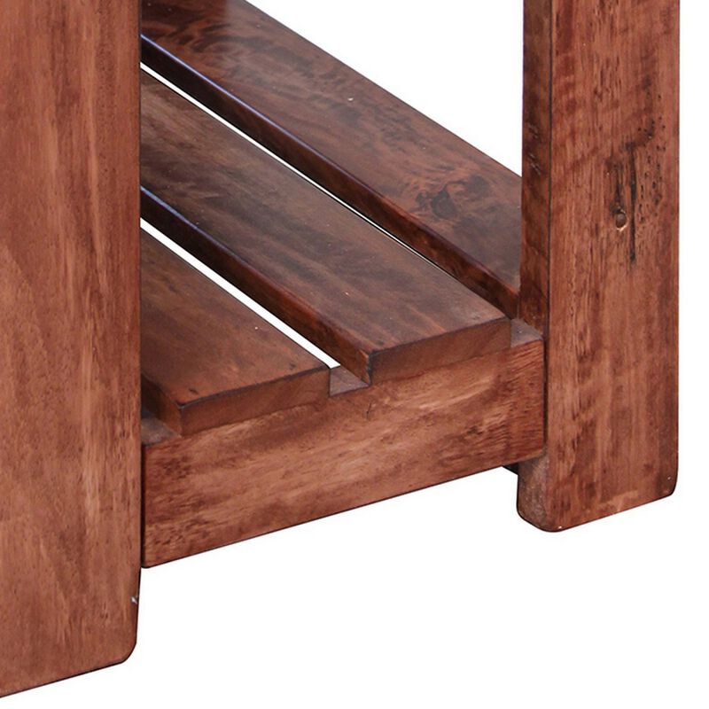 Umey 24 Inch 1 Drawer Narrow Chairside End Table, Belt Accents, Brown Wood-Benzara