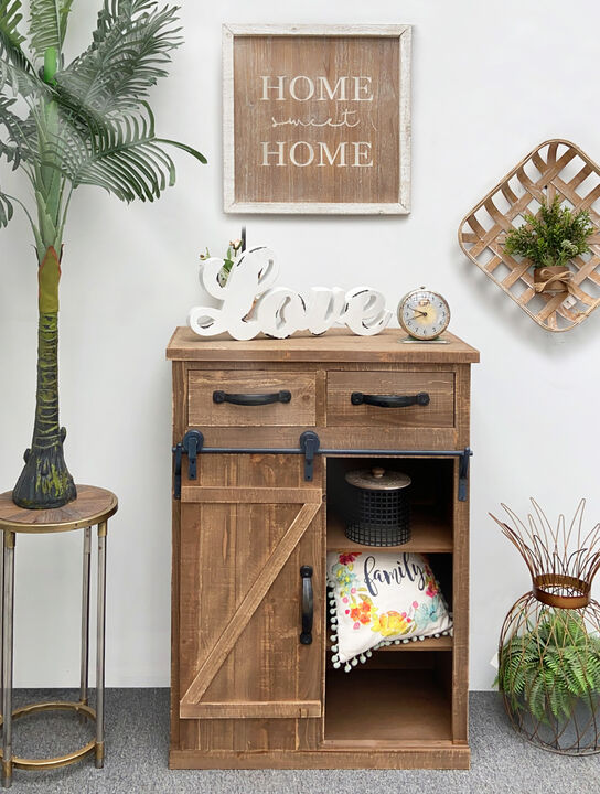 Classic American Country Style Vintage Cabinet Single Barn Door with 2 Drawers for Home Storage