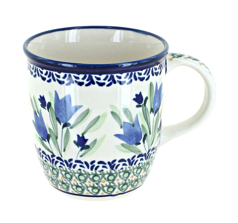 Blue Rose Polish Pottery Mosaic Flower Plain Coffee Mug