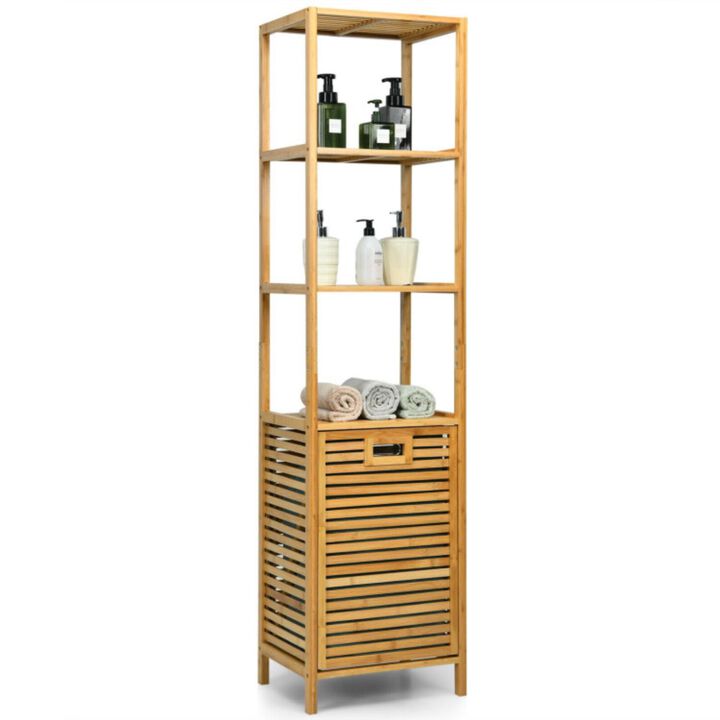 Hivvago Bamboo Tower Hamper Organizer with 3-Tier Storage Shelves