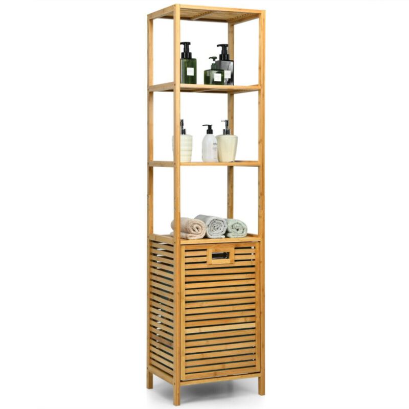 Hivvago Bamboo Tower Hamper Organizer with 3-Tier Storage Shelves