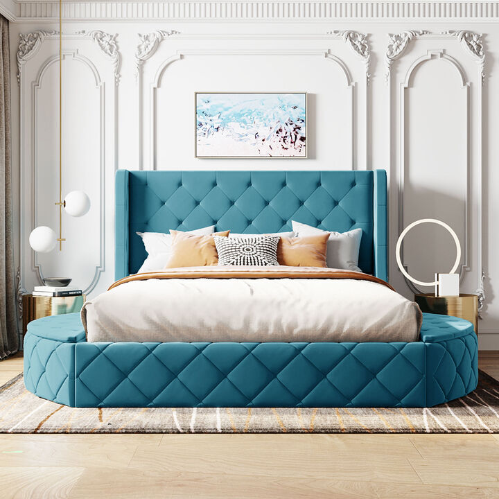 Streamdale Queen Velvet Platform Bed with Headboard & Drawer