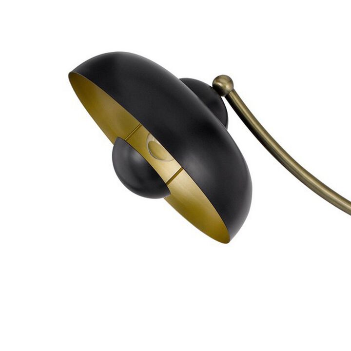 66 Inch Adjustable Arc Floor Lamp, Dome Shade, Dark Bronze, Antique Brass-Benzara
