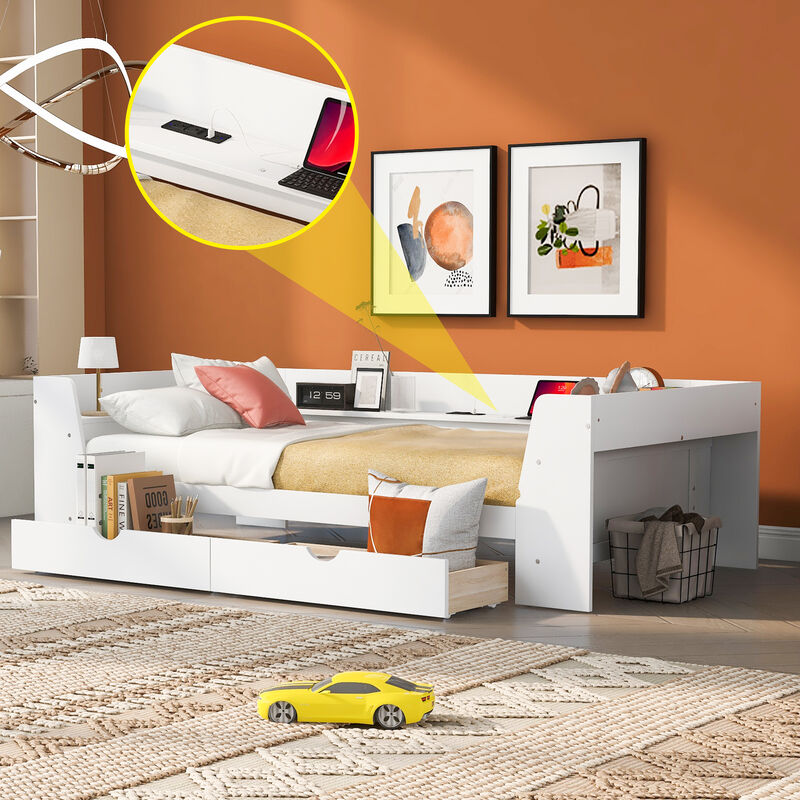 Merax Daybed Bed with Shelves and Drawers