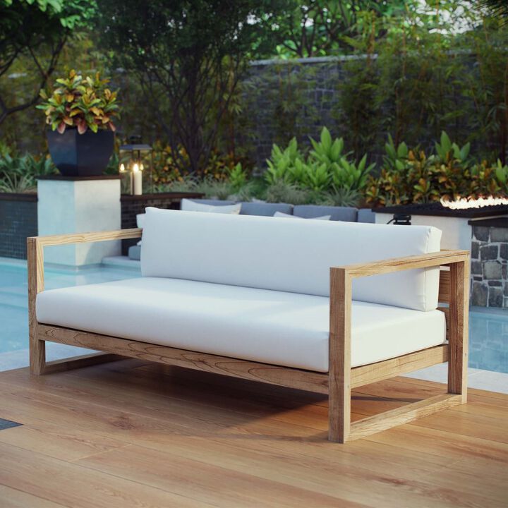 Upland Teak Wood Outdoor Patio Sofa - Durable Construction, Versatile Design, Ideal for Outdoor Spaces.