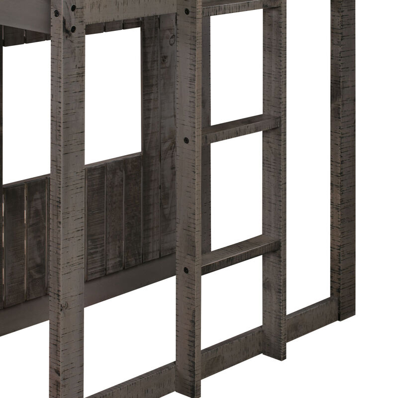 Wooden Twin Over Full Bunk Bed, Loft Bed With Playhouse, Farmhouse, Ladder And Guardrails