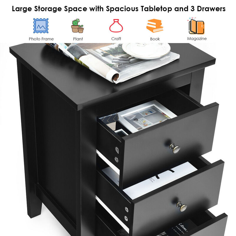 Nightstand End Beside Table Drawers Modern Storage Bedroom Furniture