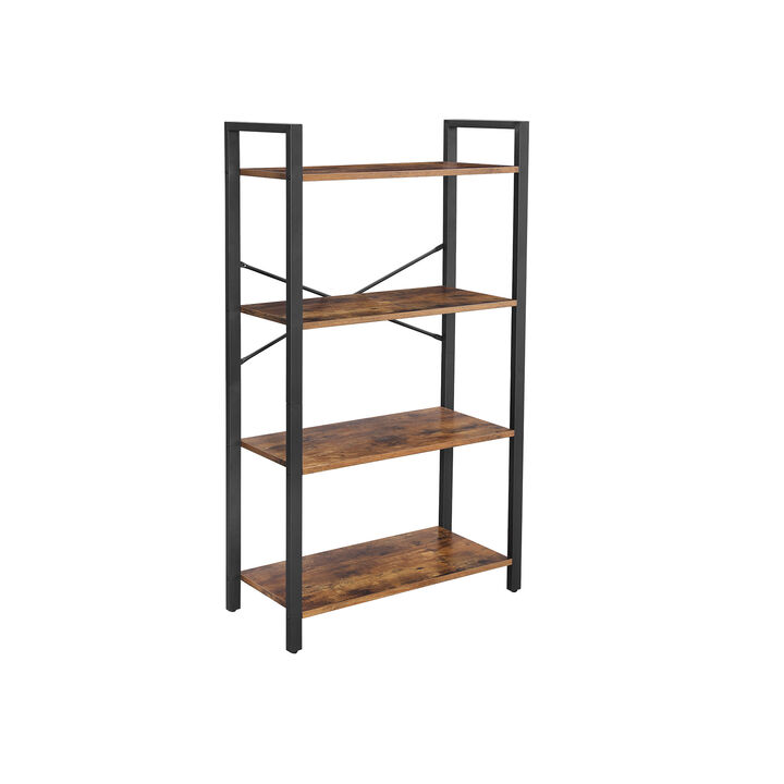 Living Room 4-Tier Ladder Bookshelf – Rustic Brown & Iron Frame