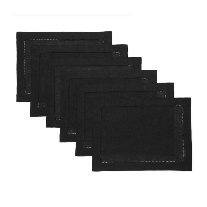 Solino Home 100% Pure Linen Placemats Set of 4 - 14 x 19 Inch | Classic Hemstitch
