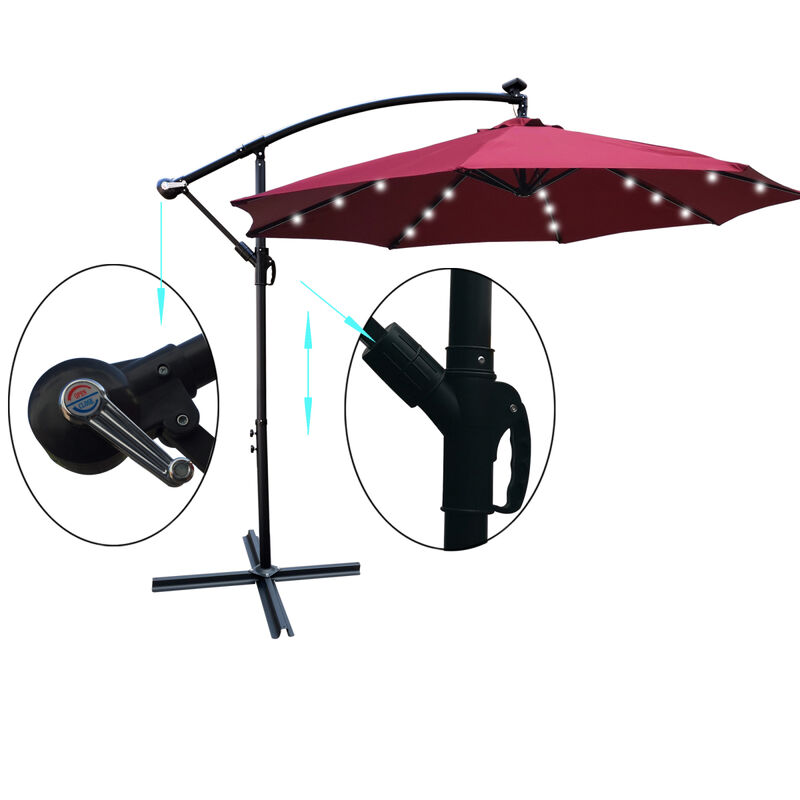 10ft LED Solar Patio Umbrella with Crank and Cross Base