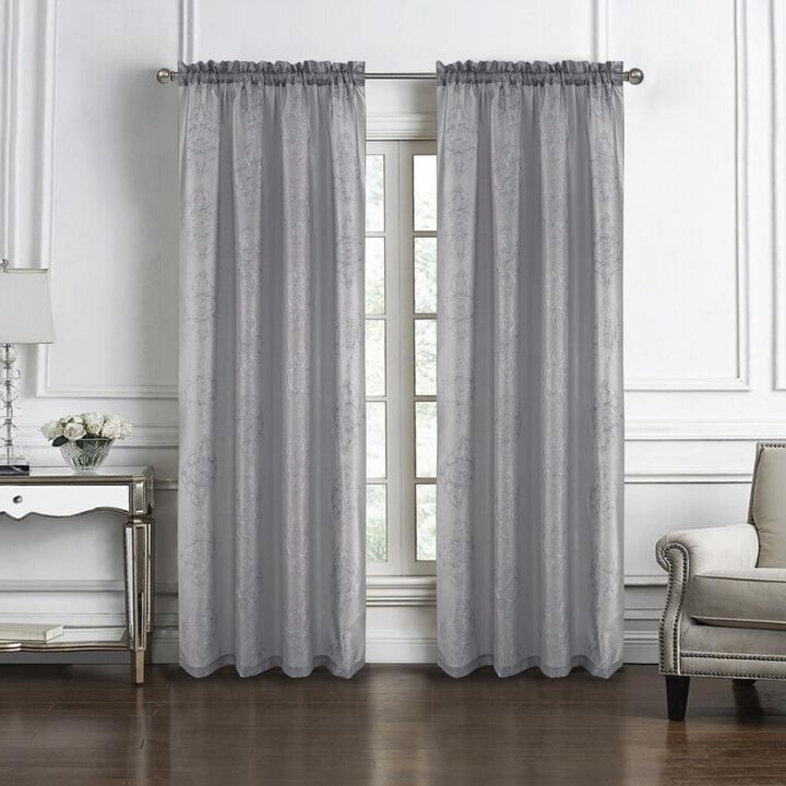 RT Designers Collection Andrea Emb Metallic Doily Rod Pocket Room Darkening Curtain Panels for Bedroom 54" x 95" Charcoal