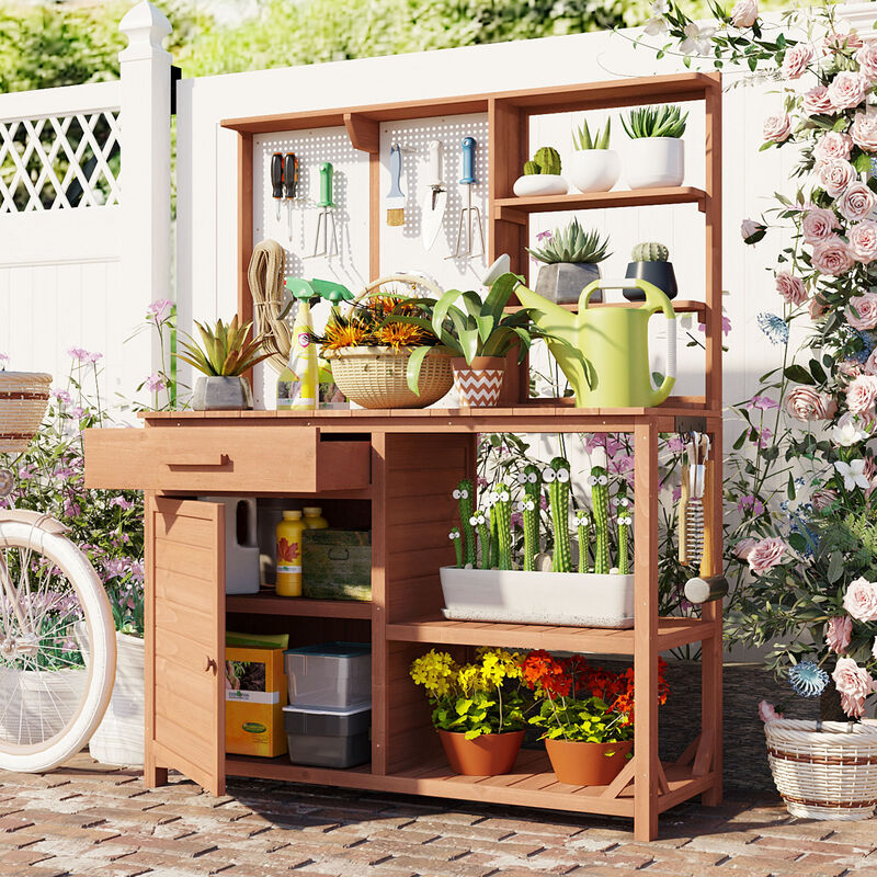 Merax Fir Wood Potting Bench with Hutch