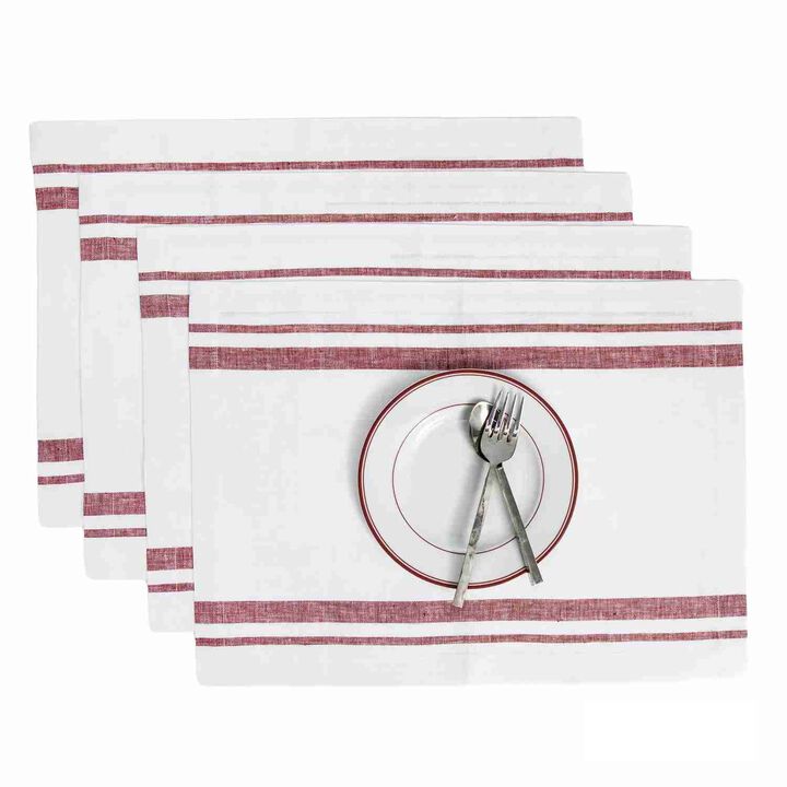 Solino Home 100% Pure Linen 14 x 19 Inch Placemats Set of 4 | French Stripe