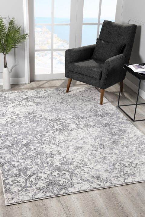 Oasis Contemporary Modern Floral Beige Grey Indoor Area Rug