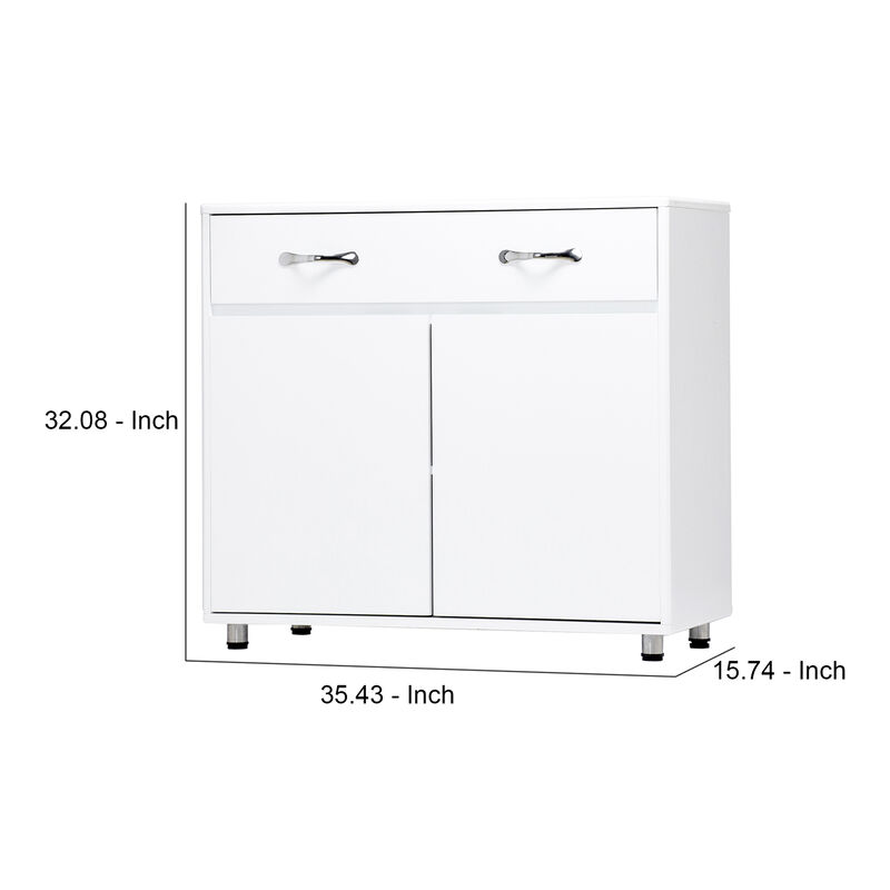 Server with 2 Door Storage and 1 Drawer, White - Benzara
