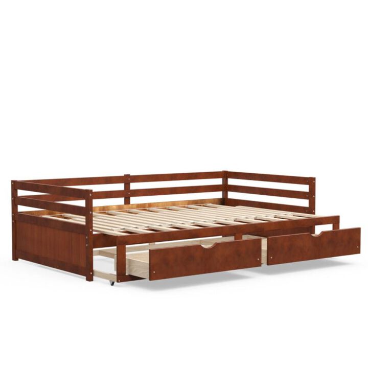 Hivvago Extendable Twin to King Daybed with Trundle and 2 Storage Drawers