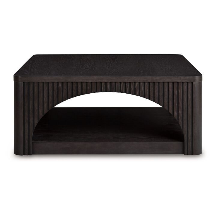 Yini Square Cocktail Coffee Table, Caster Wheels, 38 Inch Black Wood - Benzara
