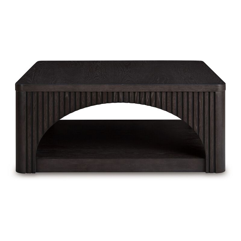 Yini Square Cocktail Coffee Table, Caster Wheels, 38 Inch Black Wood - Benzara