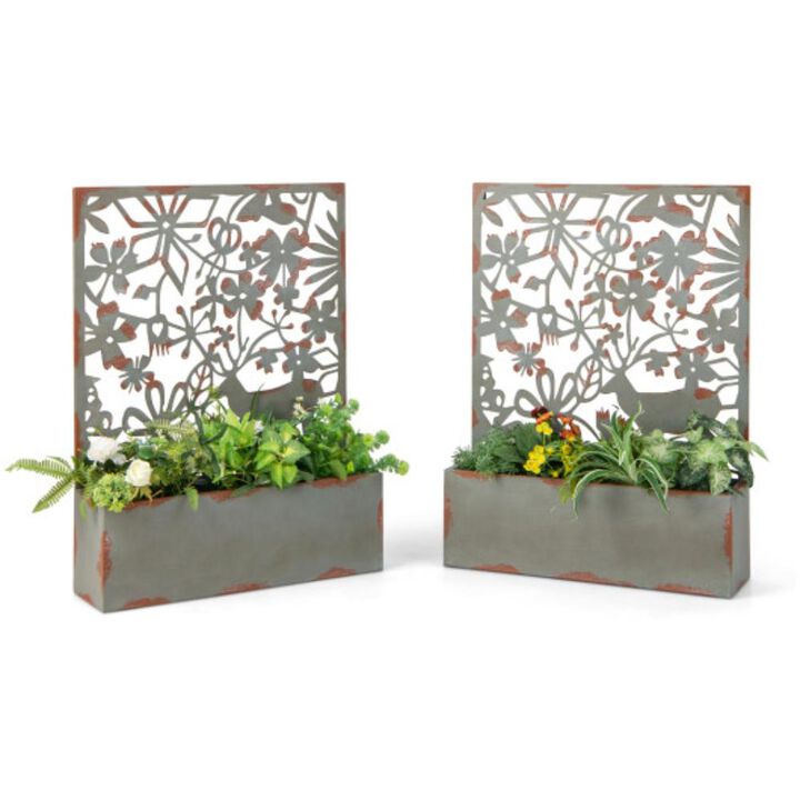 Hivvago Set of 2 Decorative Raised Garden Bed with Trellises-Rust