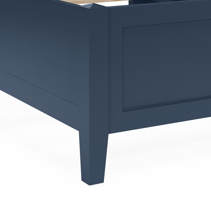 Fritz Queen Size Bed, Three Panel Design, Beveled Top, Solid Wood, Blue - Benzara