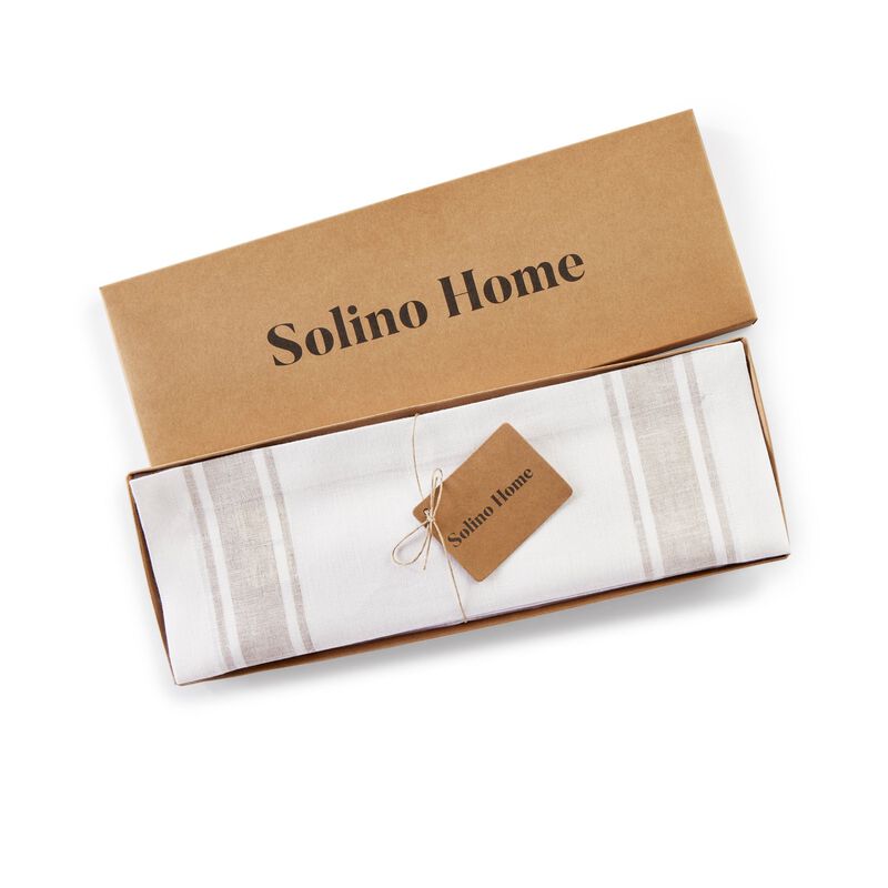 Solino Home 100% Pure Linen Stripe Placemats 14 x 19 Inch Set of 4 | Farmhouse Stripe