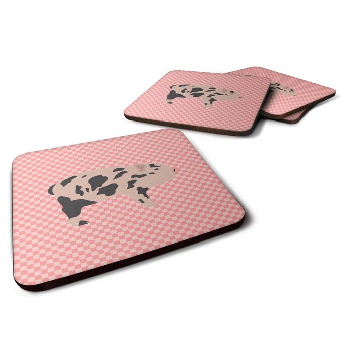 Caroline's Treasures Mini Miniature Pig Pink Check Decorative coasters, 3.5, Multicolor