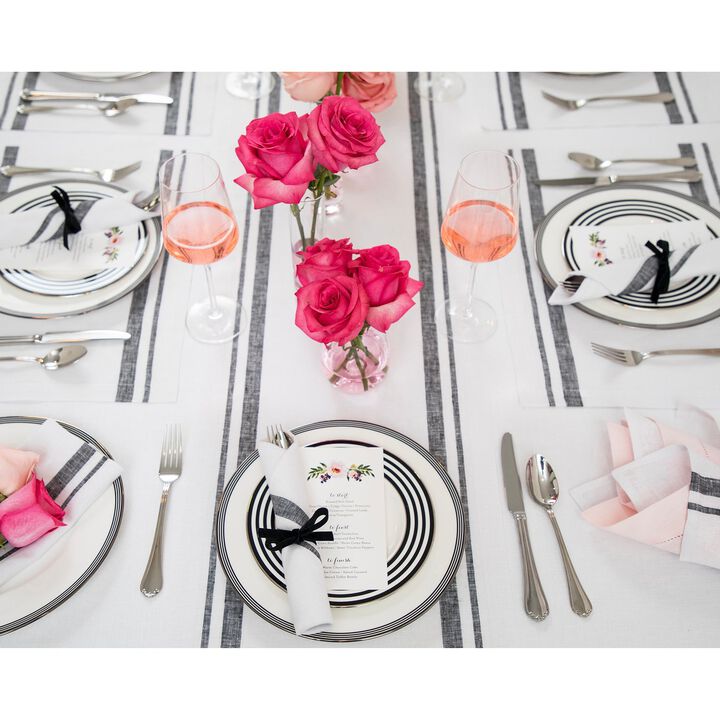 Solino Home 100% Pure Linen Table Runner | French Stripe for Spring & Easter
