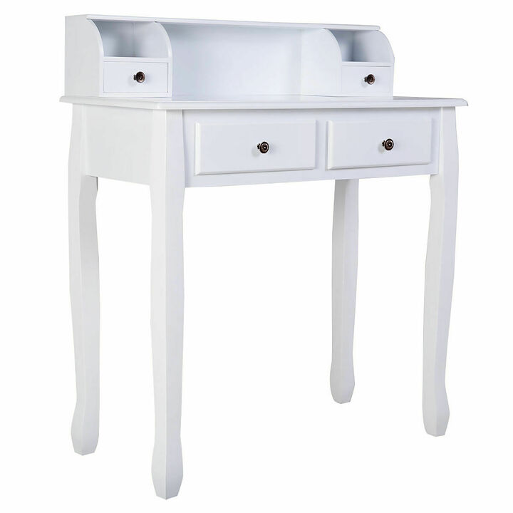 Costway Home Office Computer Desk Writing Desk with 4 Drawer White Costway Home Office Computer Desk Writing Desk with 4 Drawer White