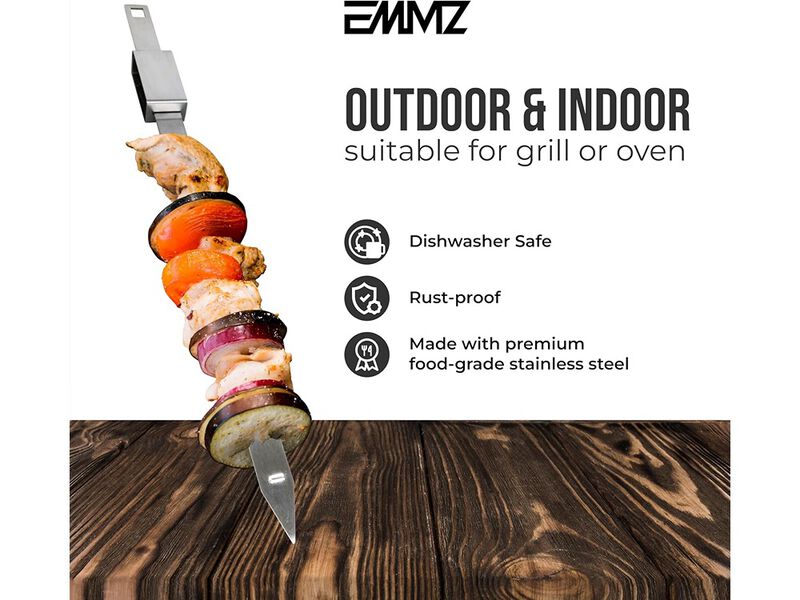 EMMZ Premium BBQ Skewer Set – 16.5" Stainless Steel skewers with Slider & Storage Bag (Set of 10)