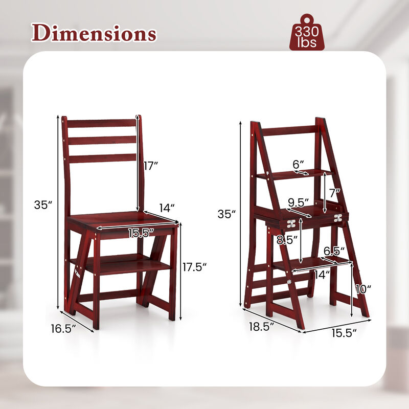 Multifunctional 3-in-1 Ladder Chair Display Plant Stand for Library Kitchen Office