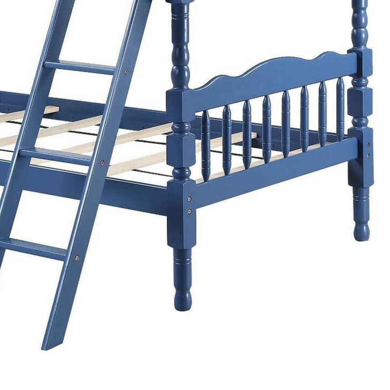 Alice Classic Twin Bunk Bed with Ladder, Guard Rail, Carved Legs, Blue-Benzara