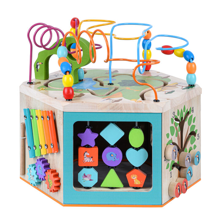 Teamson Kids - Preschool Play Lab Large Wooden Activity Learning 7-side Cube