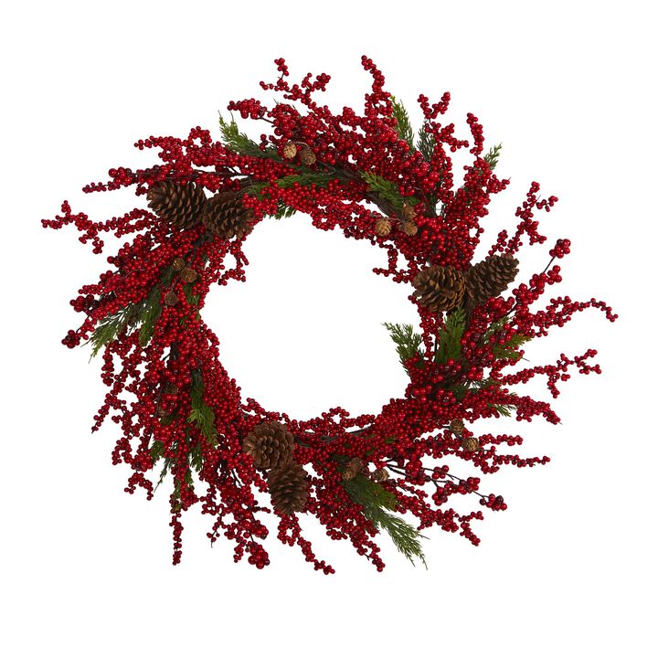 Hivvago 34" Cypress Artificial Wreath with Berries and Pine Cones
