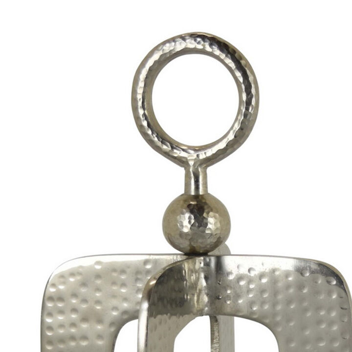 Brie Candle Holder Lantern, 23 Inch, Silver Metal Frame, Glass Shade - Benzara