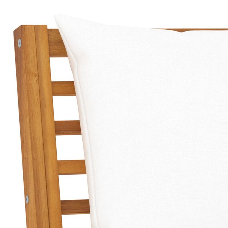 Outdoor Patio Bench, 45 Inch, Solid Brown Acacia Wood, Cream Polyester - Benzara