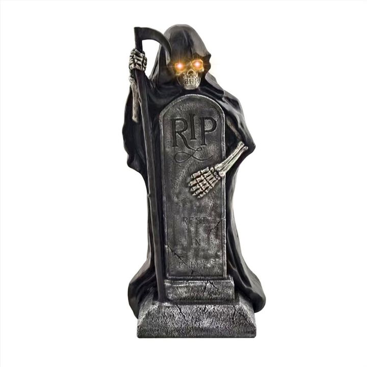 Haunted Hill Farm HHF 39 MGO LED Grim Reaper holding Sickle w/ Warm White LED Eyes