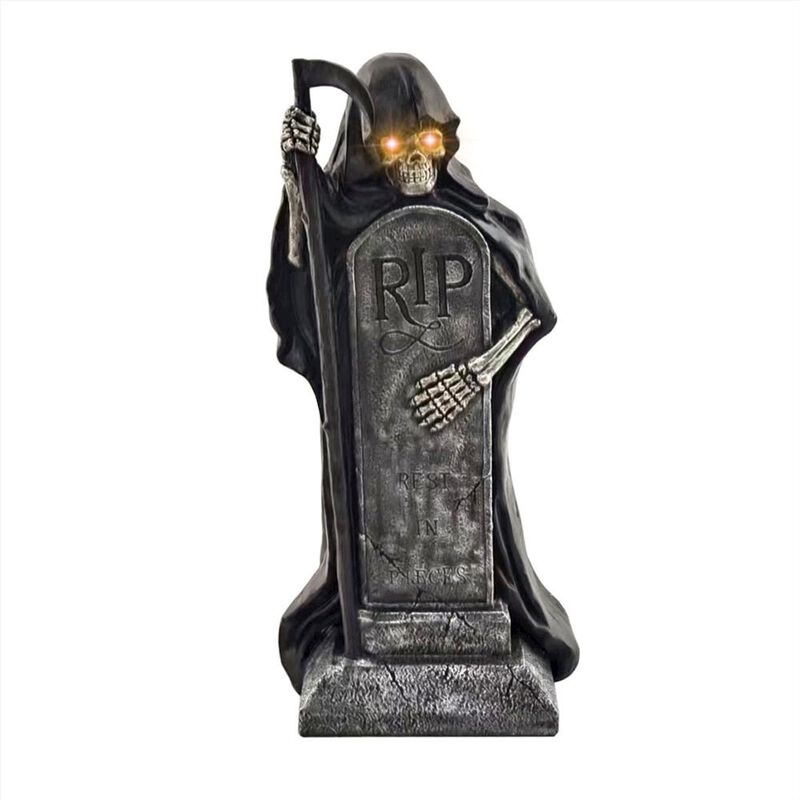Haunted Hill Farm HHF 39 MGO LED Grim Reaper holding Sickle w/ Warm White LED Eyes