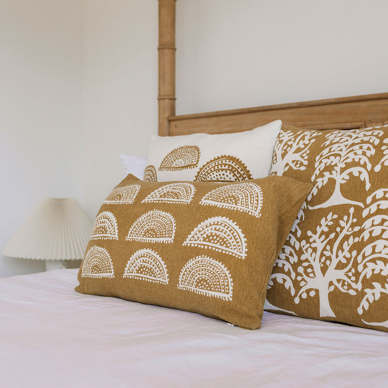 Oceanic elegance artisan print fish lumbar pillow